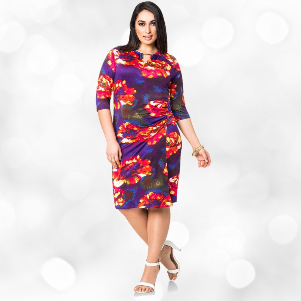 ASHLEY STEWART Floral Wrap Dress Plus 14/16 B05.3